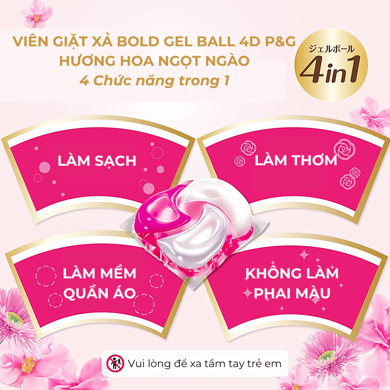 Viên giặt xả Bold Gel 4D P&G Hương hoa ngọt ngào