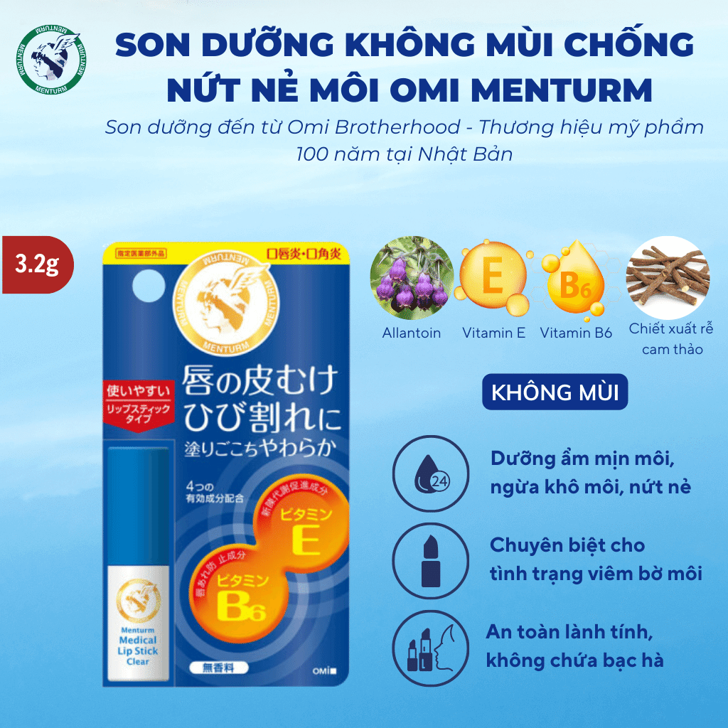 Son dưỡng không mùi chống nứt nẻ môi OMI MENTURM