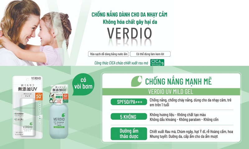 Gel chống nắng dưỡng ẩm cho da nhạy cảm Omi Verdio SPF50+ PA++++ 80g