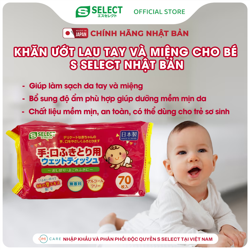 KHĂN ƯỚT LAU TAY VÀ MIỆNG CHO BÉ S SELECT