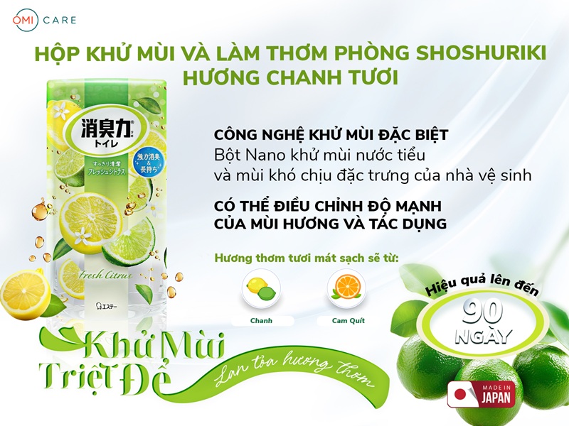 Hộp Khử Mùi & Làm Thơm Phòng Vệ Sinh Shoshuriki Hương Chanh Tươi