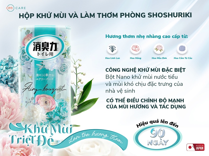 Hộp Khử Mùi & Làm Thơm Phòng Vệ Sinh Shoshuriki Hương Hoa Hồng - Mẫu Đơn - Cẩm Tú Cầu