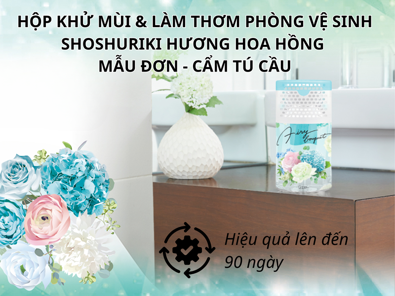 Hộp Khử Mùi & Làm Thơm Phòng Vệ Sinh Shoshuriki Hương Hoa Hồng - Mẫu Đơn - Cẩm Tú Cầu