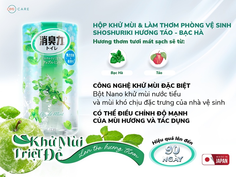 Hộp Khử Mùi & Làm Thơm Phòng Vệ Sinh Shoshuriki Hương Táo - Bạc Hà