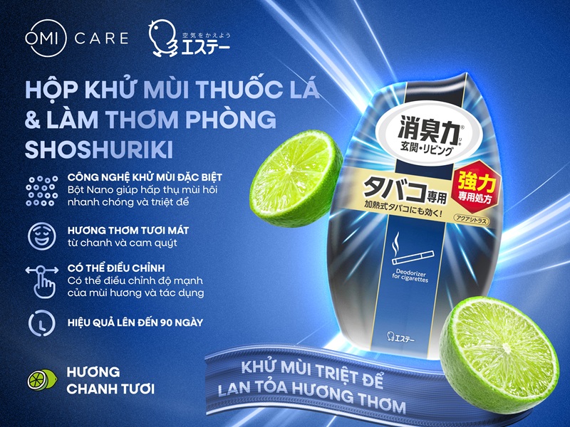 Hộp Khử Mùi Thuốc Lá & Làm Thơm Phòng Shoshuriki Hương Chanh Tươi