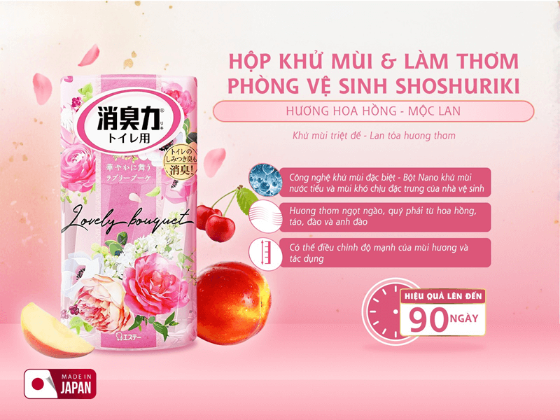 Hộp khử mùi & làm thơm phòng vệ sinh Shoshuriki Hương hoa hồng – Mộc lan