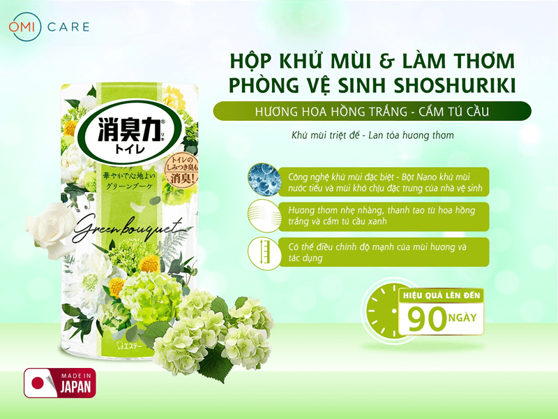 Hộp khử mùi & làm thơm phòng vệ sinh Shoshuriki Hương hoa hồng trắng - cẩm tú cầu